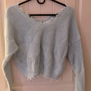 Jessica Simpson Sky Blue Frayed Sweater